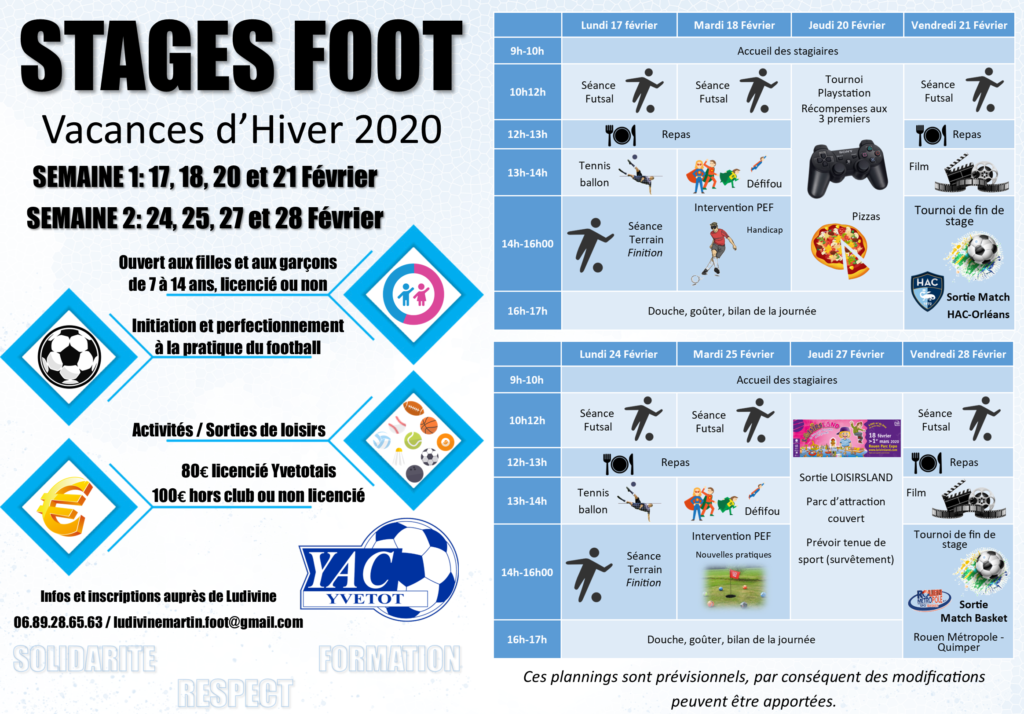 STAGES FOOT HIVER 2020